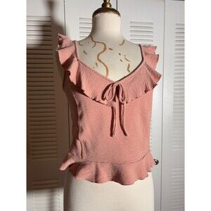 American Rag Cie Blouse Size XL Boho Chic Ballet Core Pink Ruffle Blouse Top